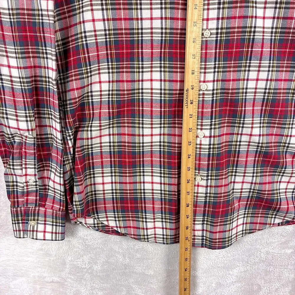 J.Crew Shirt Mens M Tall Red White Plaid Broken In Oxford Preppy Heritage OCBD
